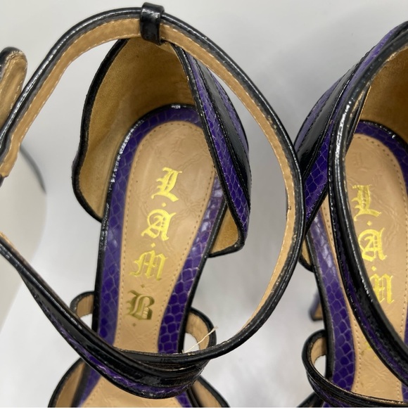 L.A.M.B. Women’s Black Purple Platform Leather Peep Toe Strappy Heels Size 6 - Picture 4 of 14